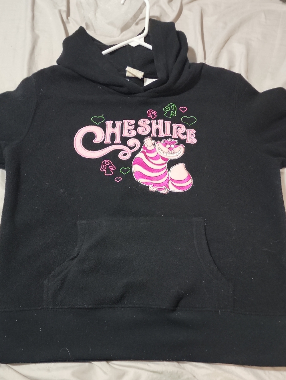 Kids Black Hoodie with Pink Cheshire Cat Graphic